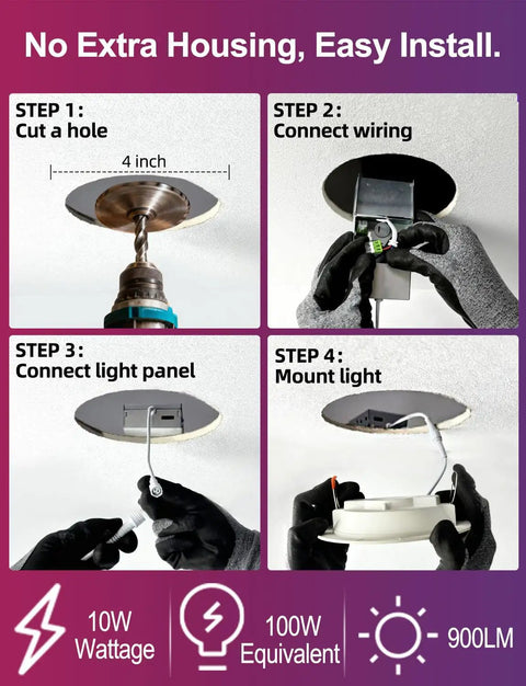 Installation steps for 4 Inch RGB LED Recessed Lights Canless With Alexa Voice Control and BRmesh App, Pack of 6