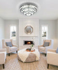 3 Tier Crystal Chandelier LED Flush Mount Ceiling Light 13.8 Inch Round Fixture for Bedroom Dining Living Room Cool White 6000K 42W K9 Crystal