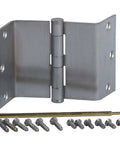 Image of a Swing Clear Hinge Satin Chrome 3-1/2 Inch Concealed Screws Ribbed Design with included screws and rod