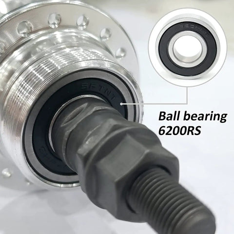 Close-up of Rear Bicycle Hub 36 Hole 135mm Width Dope Alloy Aluminum Bike Hub Single Thread Three Eighth Inch 338g Lightweight Silver with ball bearing 6200RS