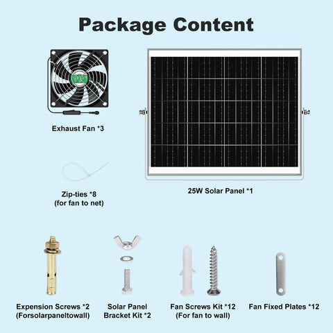 Solar Powered Chicken Coop Fan Kit 25W Outdoor Exhaust And Intake Fans With Waterproof Design For Greenhouses, Sheds, And Outdoor Spaces, Delivers Strong Airflow For Fresh, Cool Ventilation