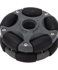 58mm omnidirectional wheel for robots, black and grey, double row, designed for robotics and RC projects, durable and compact design.