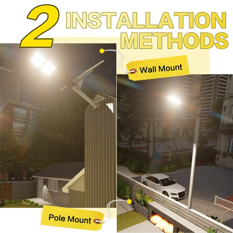 Solar Flood Light Outdoor Lamp Dusk To Dawn LED Street Light With Motion Sensor And Remote Control, wall and pole mount