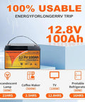 12V 100Ah LiFePO4 Battery With Smart 100A BMS 15000 Plus Deep Cycles 10 Year Lifespan Lightweight Power Pack