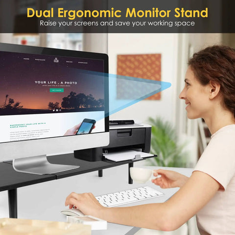 Dual Monitor Stand Riser For Desk With Adjustable Length 32 To 40 Inches Space Saving Desk Shelf Organizer For Two Screen Setup