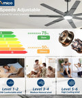 66 Inch Black Ceiling Fan With Lights And Remote 6 Speed Reversible DC Motor energy efficiency comparison chart and family using fan