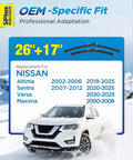 Premium All Weather Windshield Wiper Blades Compatible With Nissan Altima Rogue Sentra Versa Pathfinder Durable Natural Rubber Design Includes Microfiber Car Wash Towel For Clear Sightlines And Road Ready Performance with sizes 26" and 17".