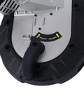 Close-up of the base and adjustment handle of the Straight Shooter Portable Band Saw Featuring 1100 Watt Motor And 5 Inch Depth Cut.