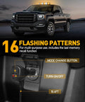 Truck with rooftop emergency strobe light bar featuring 102 LED amber and white beacons, 16 flashing patterns, magnetic base