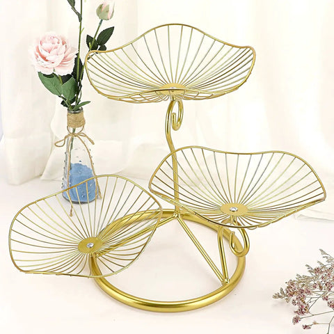 3 Tier Fruit Basket Stand With Ventilated Metal Wire Trays Modern Iron Fruit Holder for Kitchen Countertop, empty, decorative setting