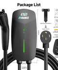 Package list for Level 2 EV Charger For Home Use 40 Amp Fast Charging 9.6kW 240V With NEMA 14-50 Plug J1772 Connector 25Ft Cable