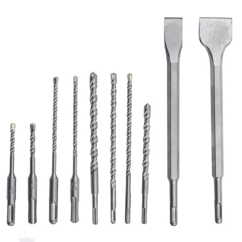 17 Piece Hammer Drill Bits And Chisels Set With SDS Plus Shank, concrete masonry drill bits, carbide bits, pointed and flat chisels