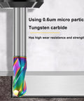 Close-up of Three Sixteenth Inch DLC Coated Two Flute Carbide Ball Nose End Mill showing coating and carbide details.
