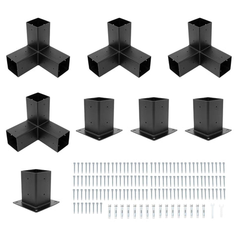 3-Way Right Angle Pergola Brackets Kit for 4x4 Posts, DIY Wood Stand Base with screws and anchors, outdoor use