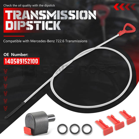 Transmission Dipstick Kit For Mercedes 722.6 Transmissions, Exact OEM Fit 140589152100 1405891521, red handle detail