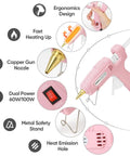 Full Size Dual Power Hot Glue Gun With 60W 100W Settings Preheats Fast For Pro Crafting DIY Jobs Includes 21 Glue Sticks And Storage Case Heavy Duty Pink pink dual-temp glue gun with copper nozzle, metal stand and heat vents