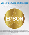 Gold seal with 'Epson' text, representing Epson Genuine Ink Promise for quality and support.
