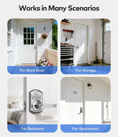 Knockout Smart Keypad Door Lock With Handle For Front Door Entry Boasting A Slick Satin Nickel Finish And Total Game Changing App Control Plus One Hundred Custom Passcodes For Easy Peasy Keyless Access And Full Alexa Google Compatibility