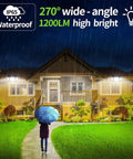 Heavy Duty Solar Outdoor Lights With 6000mAh Battery illuminating house with wide-angle coverage in rain