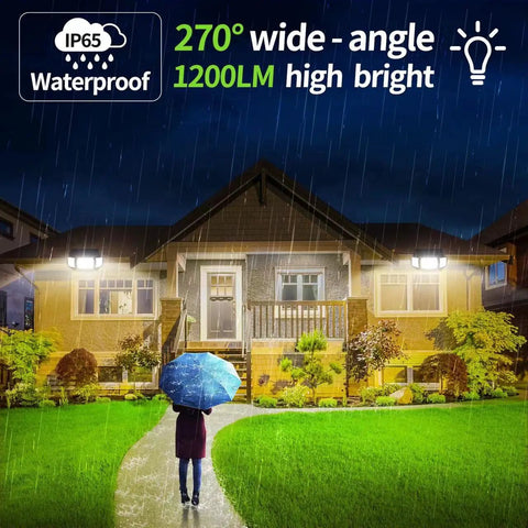 Heavy Duty Solar Outdoor Lights With 6000mAh Battery illuminating house with wide-angle coverage in rain