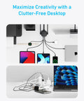 Nine In One Desktop Power Strip That Powers All Your Gadgets With 300J Surge Flat Plug shown organizing multiple devices neatly.