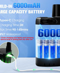 Close-up of 6000mAh battery component of All In One Portable Shower With Heater For Camping And Hiking, waterproof design.