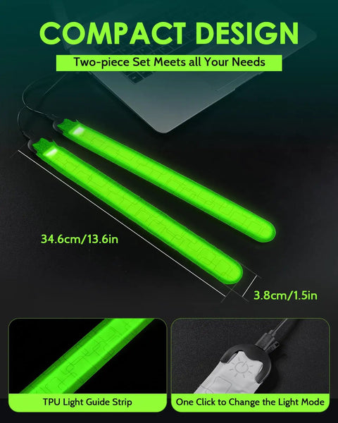 Rechargeable LED Armband Set For Night Safety, 2 Pack High Visibility Slap Wristbands, 34.6cm length, green, TPU material