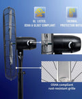 Side view of Beefy High Velocity 30 Inch Pedestal Fan For Industrial Spaces Non Oscillating Stationary, UL Listed, metal construction.