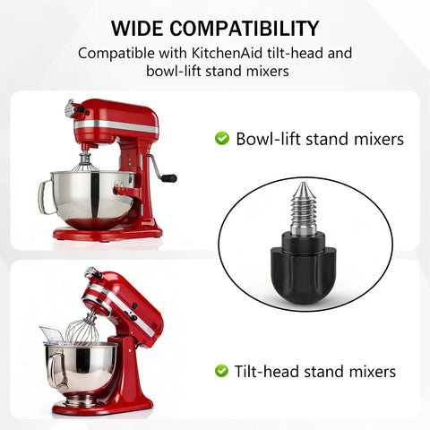 Beefed Up 6061 Aluminum Attachment Knob For Kitchenaid Mixers Squashes Flimsy Original Plastic With Solid One Piece Build Plus Deep Grip Screw For Pasta Maker Attachments, showcases compatibility with tilt-head and bowl-lift mixers.