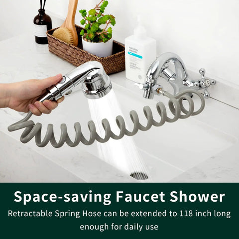Pet Bath Sprayer Attachment for Sink Faucet, Hair Rinser Showerhead with Stop Water Saving Function, universal fit demo