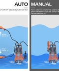 Submersible Sump Pump With Float 1HP 4500 GPH Drain For Pools Spas Hot Tubs And Ponds Clean Or Dirty Water Electric Orange Beast Powerhouse in auto and manual modes