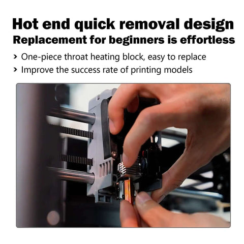 Hand demonstrating installation of Upgraded 0.4mm Hotend Kit For Flashforge AD5X Quick Detachable Nozzle Extruder on 3D printer