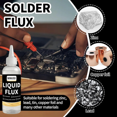 Water Based No Clean Solder Flux for Electronics Soldering, RoHS and REACH Compliant, 4oz Lead Free Liquid Flux bottle with brush