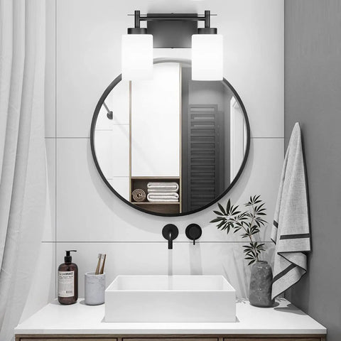 Vintage Style Black Vanity Light Four Light Industrial Wall Sconce With Milky White Glass Shades for bathroom.