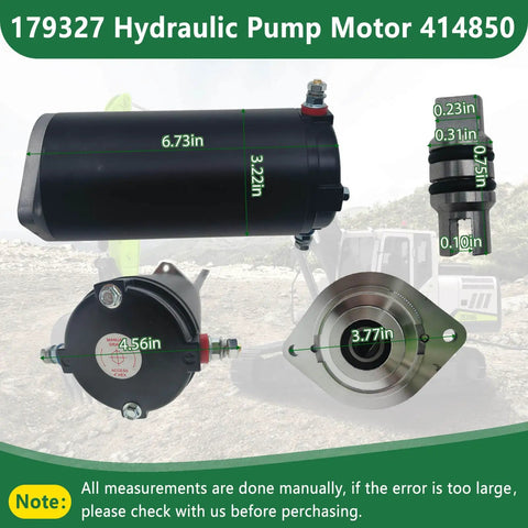 Replacement Hydraulic Pump Motor For Unidirectional RV Leveling Power Units With Manual Drive And Sealed Collar Coupling Heavy Duty Construction 7.5 Inch Tall Fits Motorhomes And Trailers OE 179327 414850 286722 displayed with measurements 6.73in and 3.22in