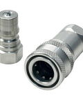 No Nonsense Direct Replacement 7J612-66323 And K2581-66220 Hydraulic Quick Coupler Set with dust caps, 1/4 inch NPT, male female view