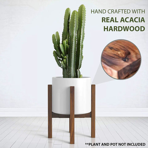 Dope Mid Century Plant Stand Made From Solid Acacia Wood, Handmade Indoor Plant Pedestal, Adjustable Width 8 To 12 Inches