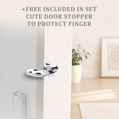 Cute door stopper included with Baby Proof Edge And Corner Guards for child safety and finger protection.