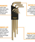 GoldGuard Ballpoint L-Wrench Set, 9-Piece Metric Long-Arm L Keys in case, with durable steel and corrosion-resistant finish