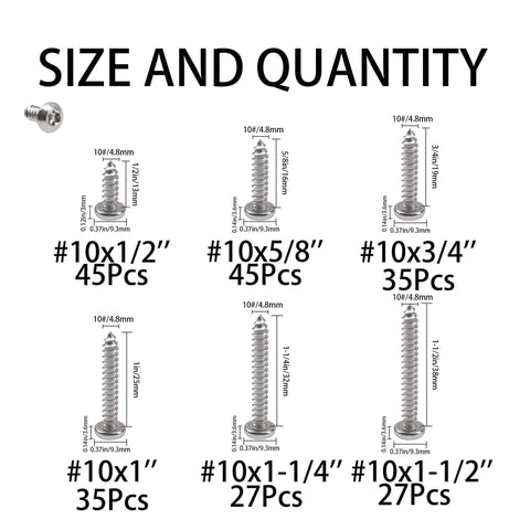Image showing 304 Stainless Steel Torx Security Screws Set Durable Tamper Resistant Button Head Hardware Kit With 214 Pieces, Six Size Range From Ten By Half Inch To One And One Half Inch, DIY Friendly, Includes T25 Bit For Indoor Outdoor Use with various sizes on display.