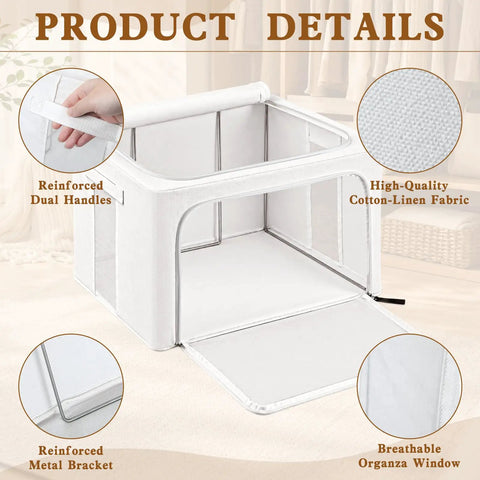 2 Pack Large Capacity Cotton Linen Storage Bags For Sweaters And Bulky Knits Breathable Garment Organizers with mesh window and dual handles.