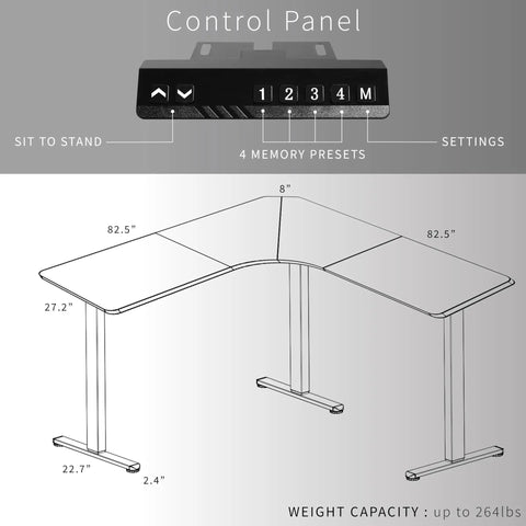 Control panel of Rock Solid Corner Standing Desk Rig In Matte Black With Lightning Fast Height Adjustments, featuring 4 memory presets.