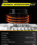 180 Amp Upgraded Alternator For Dodge Durango Charger Challenger And Jeep Grand Cherokee 3.6L V6 12V With Clockwise 6 Groove Pulley OE 4801778AF Compatible close-up of pulley.