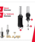 Pro Shop Carbide Countersink And High Speed Steel Drill Bit Combo With Dead Nuts Fit Matching Wood Plugs To Hide Screw Heads Perfectly On Hardwood Plywood And Sheet Metal 9/64 Inch, showing 10mm and 9/64" drill bit diameters.