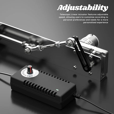 Reciprocating 24V DC Linear Actuator with Adjustable Stroke from 1.18 to 5.91 Inches 120 RPM Variable Speed shown with controller