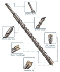 Front view of 3/8 in x 12 in SDS Plus rotary hammer drill bit with tungsten carbide head for concrete masonry