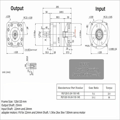 Technical drawing of Five To One Planetary Gearbox Speed Reducer With Crazy Low Backlash Under Seven Arc Minutes for CNC router setup.