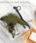 Authentic African Net Sponge 2 Pack Exfoliating Bath And Shower Loofah Sponge For Body And Face in travel bag with soaps