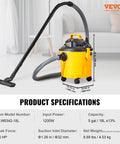 Five Gallon Wet Dry Shop Vacuum 60 CFM 6 HP Peak Power Beast Suction Portable 3 In 1 with filter hose and attachments in a room