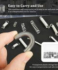 Get Your Garage Ready With This Awesome 200 Piece Spring Assortment Kit Featuring 20 Diverse Sizes From 4 Mm To 9 Mm, Made Of Heavy Duty Galvanized Steel For Tough Automotive Repairs And DIY Maintenance Projects That Need Some Serious Tensile Strength. Hand holding a galvanized steel spring with assorted springs and storage box tray.